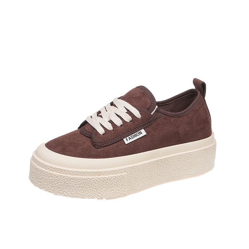 Maxy Soft Suede Leather Casual Shoes Women Sneakers Clogs Platform All-Match Spring Round Toe Cross-tied Frosted Flats Shoes Women