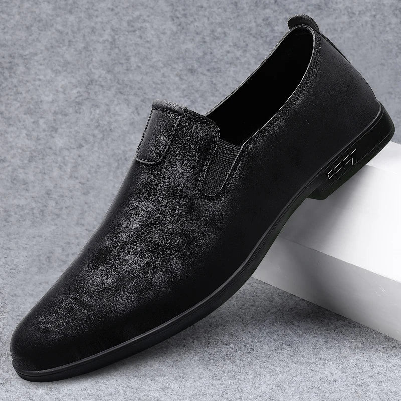Amay High Quality Leather Men Casual Shoes Italian Luxury Brand Mens Loafers Breathable Formal Mens Dress Shoes Slip-on Driving Shoes