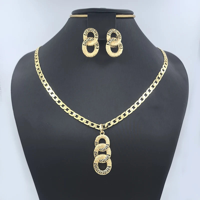 Maxy Necklace Dubai Gold Plated Jewelry Geometric Earrings Long Pendant for Women Wedding Bride Arabic Nigerian Jewellery Accessories