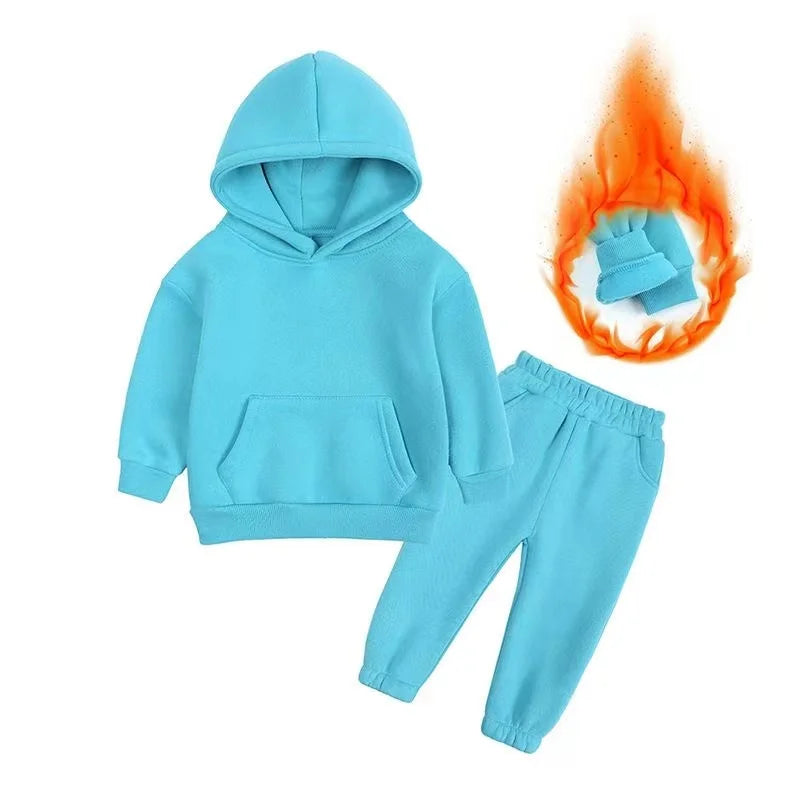 New Autumn Winter Fashion Baby Boys Girls Clothes Children Thicken Hoodies Pants 2Pcs/Set Toddler Sports Costume Kids Tracksuits