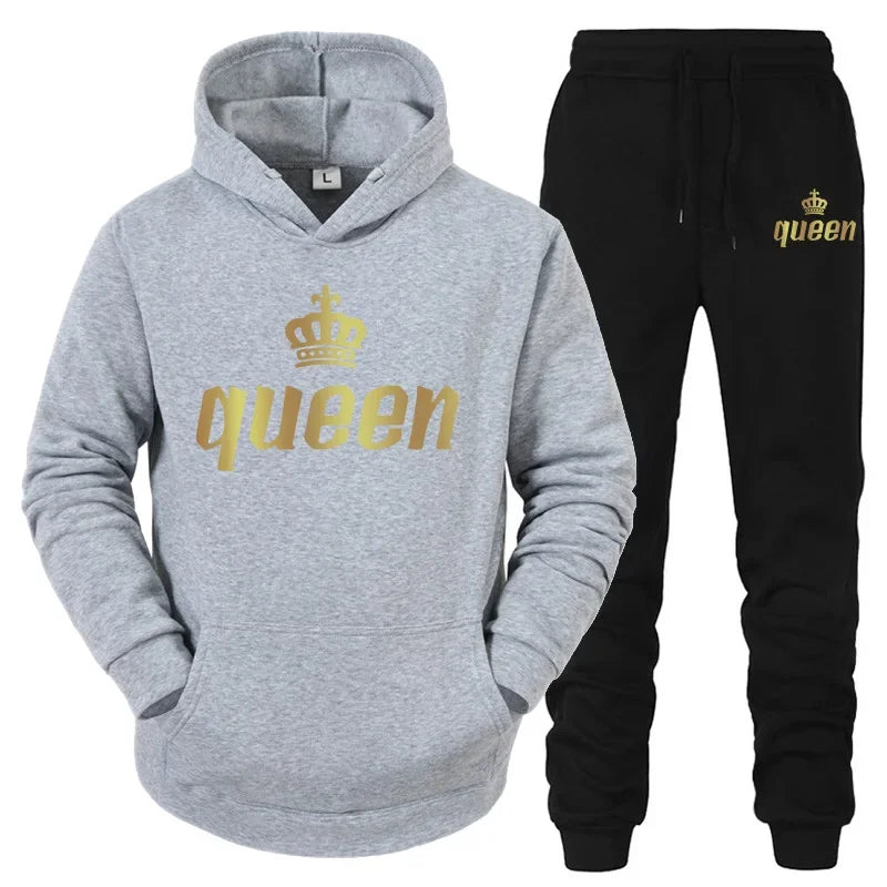 Maxy King And Queen Couple Outfit Hoodie and Jogger Pants High Quality Men Women Daily Casual Sport Jogging Suit King Queen Tracksuit