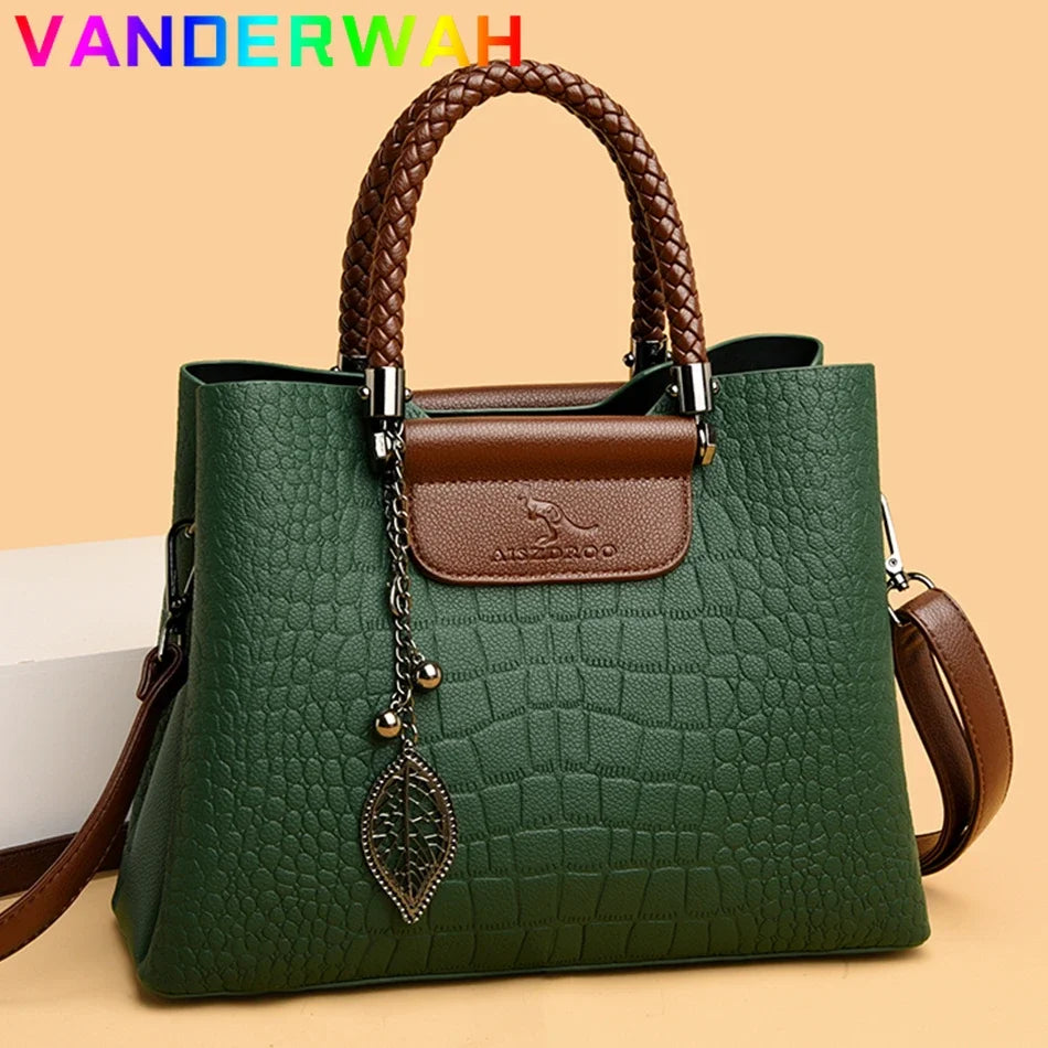 Maxy Genuine Brand Leather 3 Layers Alligator Crossbody Bag for Women Female Shoulder Messenger Sac Luxury Designer Ladies Handbags