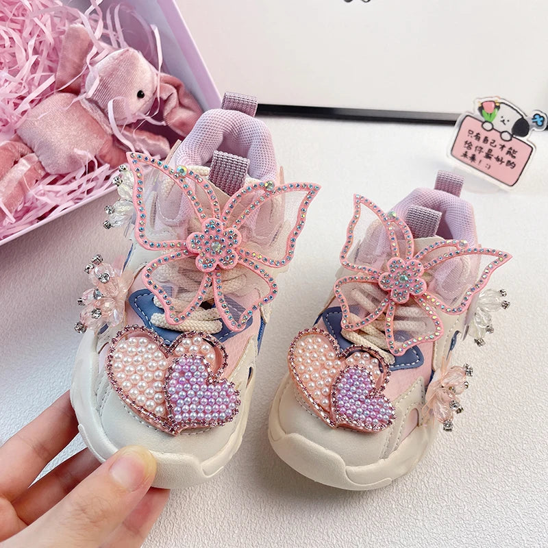 Maxy Girls Sneakers Autumn Winter Kids Fashion Brand Princess Running Sport Shoes Toddler Flats Children Warm Crystals Soft Sole