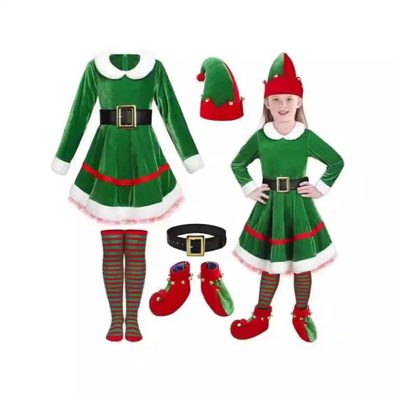 Maxy Christmas Costumes for Girls and MOM Family Matching Dress+Hat+Socks+Shoes+Belt Christmas Set Adult Kids New Year Xmas Suit
