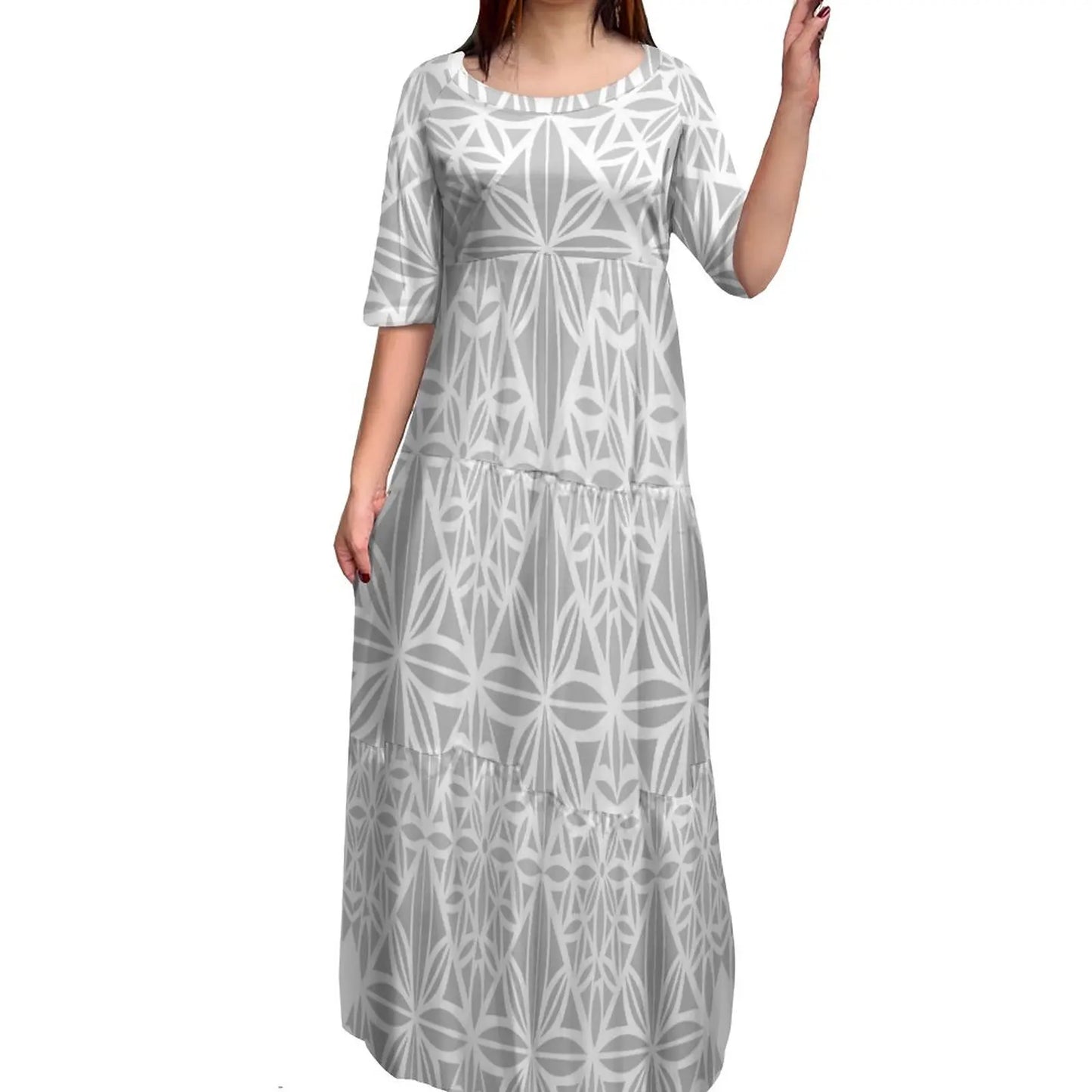 Maxy Customize Printed Logo Oem Dress Brown Polynesian Tribal Tattoo Dresses Ladies Flare Sleeve Round Neck Casual Mini Bodycon Dress