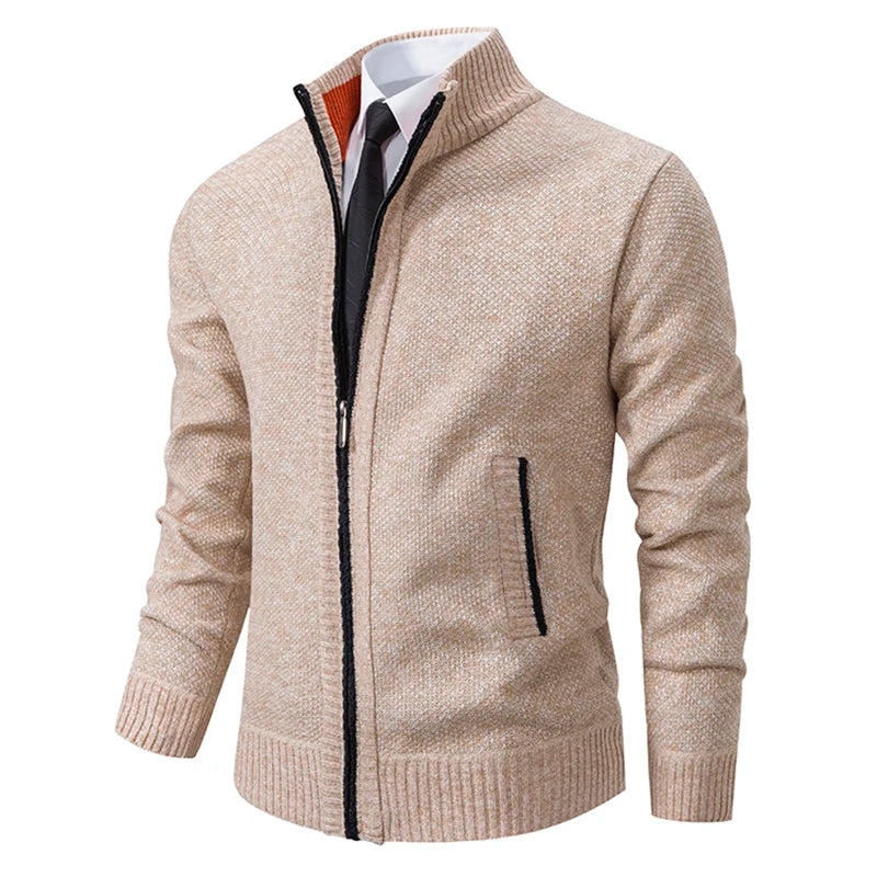 Visco Autumn And Winter New Jersey Men's Casual Sports Coat Solid Color Stand Collar Wweater Grab Fleece Warm Zipper Cardigan