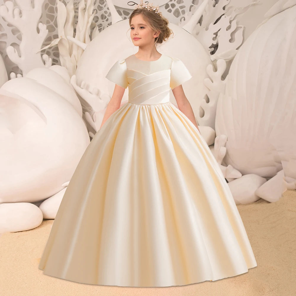 Maxy Elegant Bridesmaid Dresses for Girls Wedding Party Gown White First Communion Ceremony Long Evening Dress Kids Summer Clothes