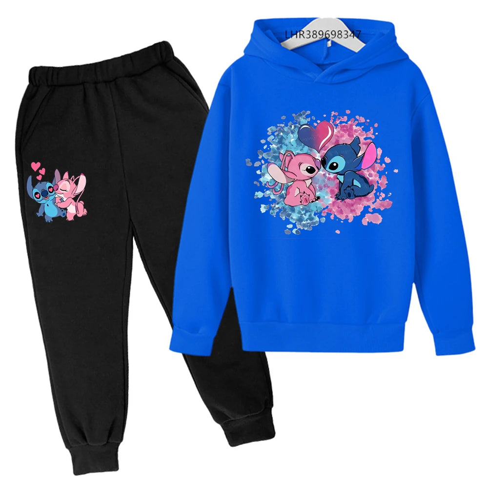 Babs Children Hoodie Stitch Cartoon Print Sweatshirt +Pants Boys Girls Toddler age 3-12 Girls Clothes Pullover Sport Kids Set