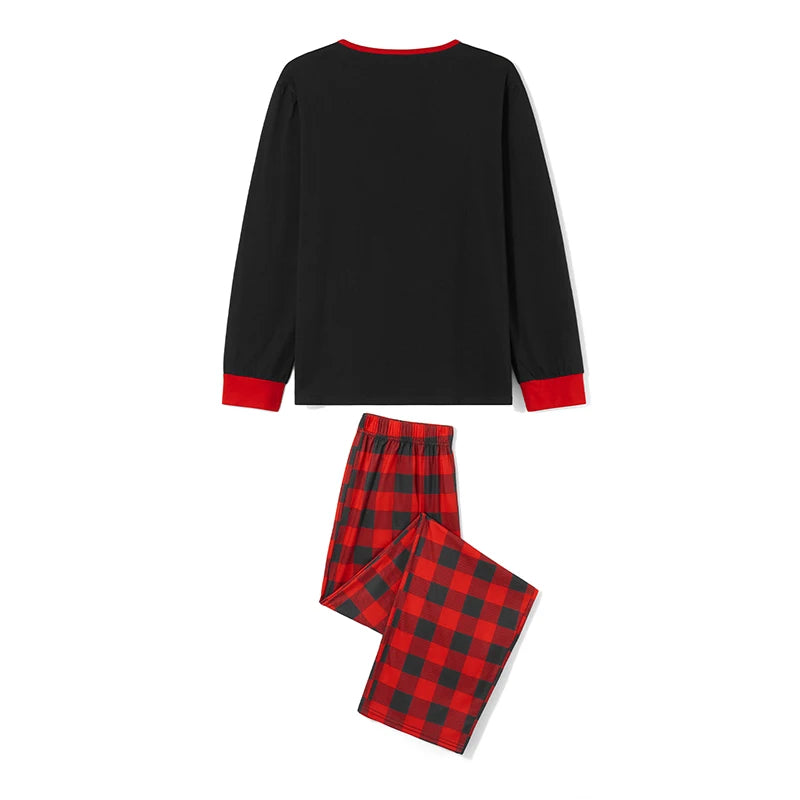 Festive Family Matching Christmas Pajamas Set with Heart Graphic Tops and Plaid Pants for Cozy Holiday Sleepwear