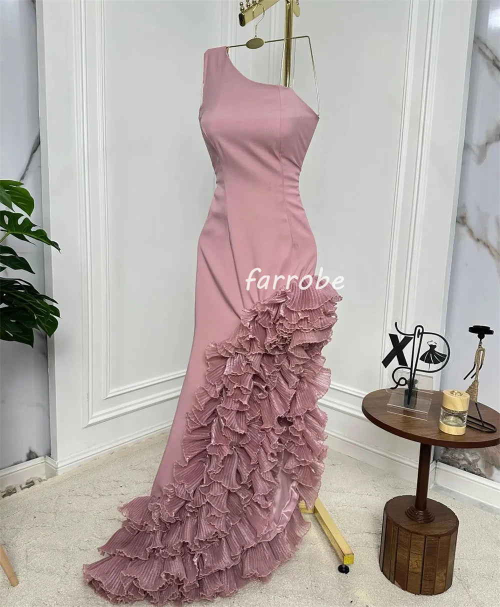 Maxy Customized Fashion High Quality Jersey Pleat Rached Mermaid One-shoulder Long Dresses Bespoke Occasion Dresses Casual