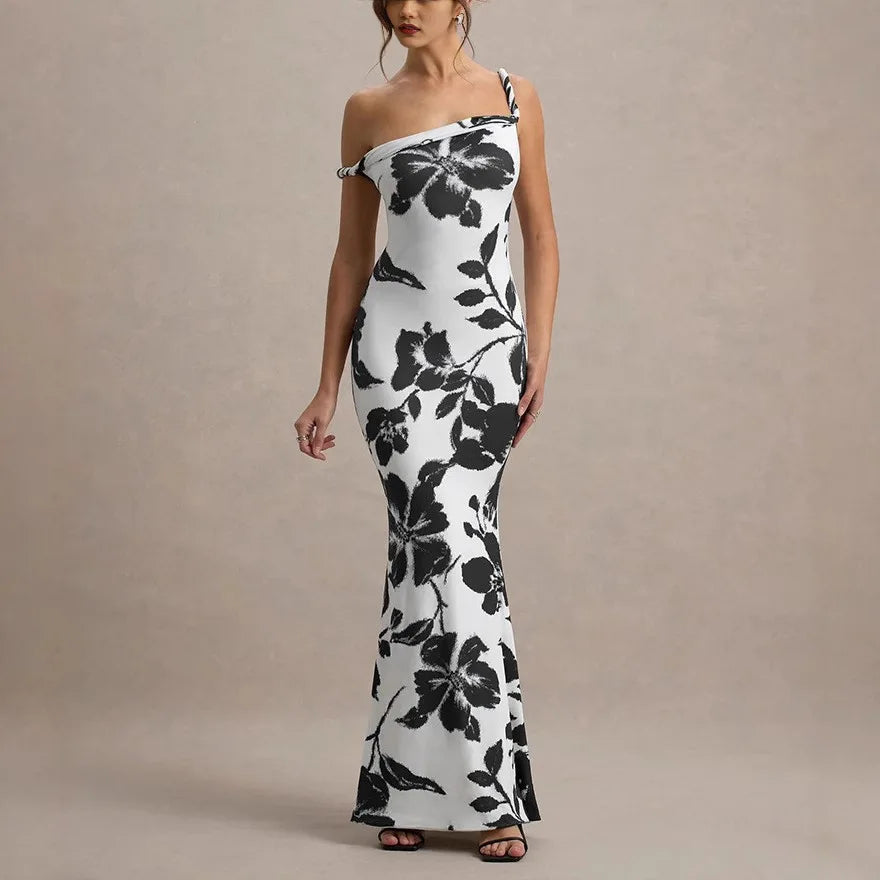 Dress Women Leopard Print Twist Knot Straps Dresses Spring Summer Off Shoulder Slim Fit Bodycon Evening Party Maxi Gown