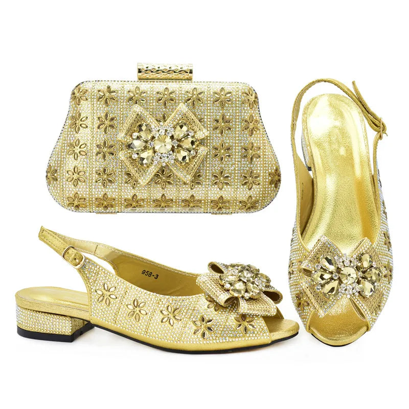 Hot Selling Maxy Design Crystal Woman Shoes and Matching Bag Set Fashion Rhinestone High Heel Shoes And Bag Set For Party