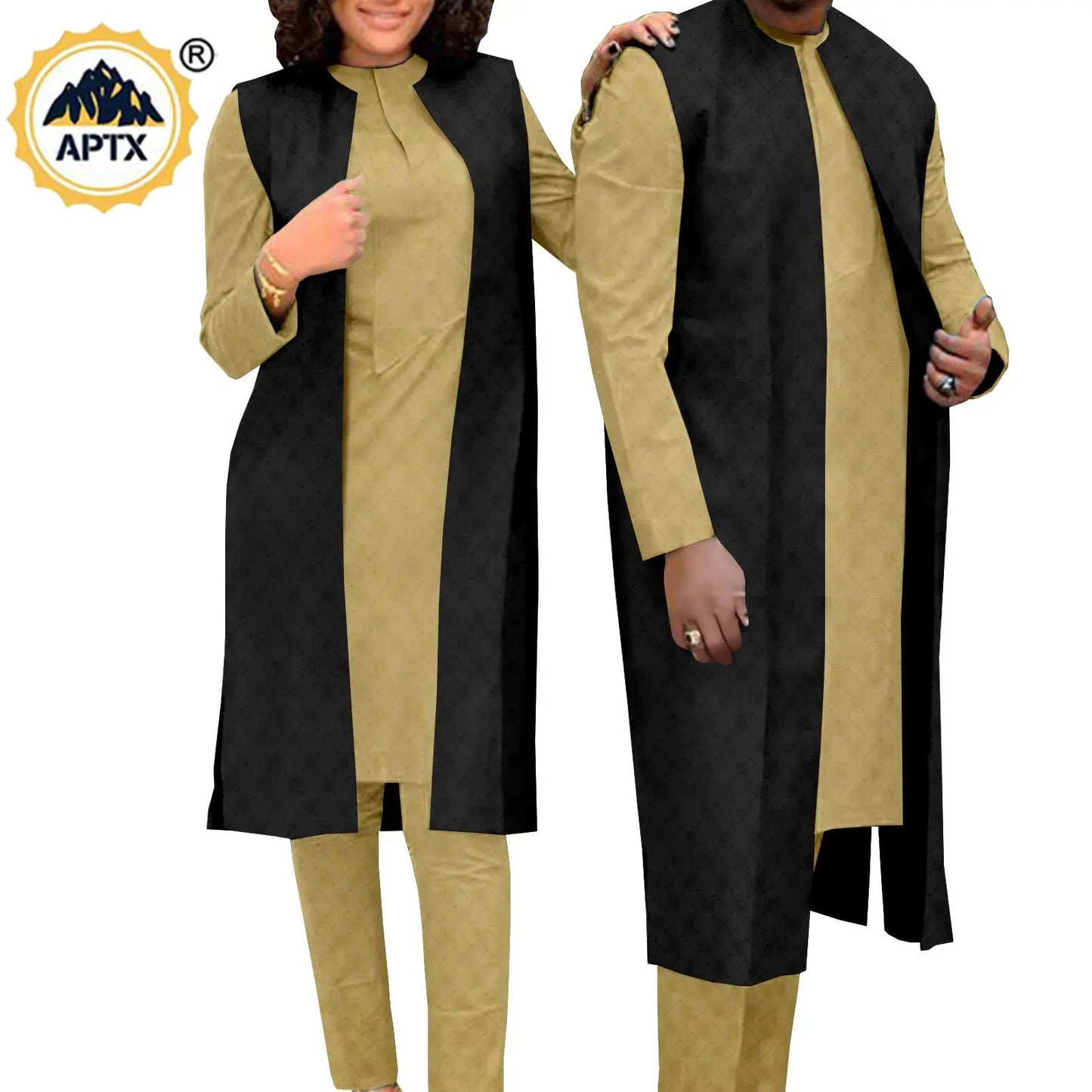 Amay Couples Clothes Bazin Riche Women Outfits 3 Pieces Sets Match Men Jacquard Shirt and Pants and Vest Jackets Sets Y22C029