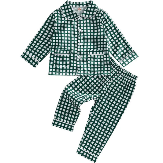 RUEWEY 1 to 5 Years Kids Girl Boy Christmas Pajamas Sets Plaid/Tree Print Long Sleeve Tops with Pants Sleepwear Baby Clothing