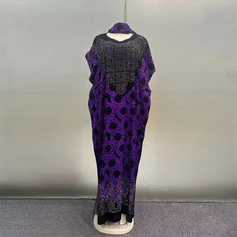Maxy New Fashion Middle Eastern Glitter Style Loose Pocket Robe Print Elegant Ladies Plus Size Party Dress