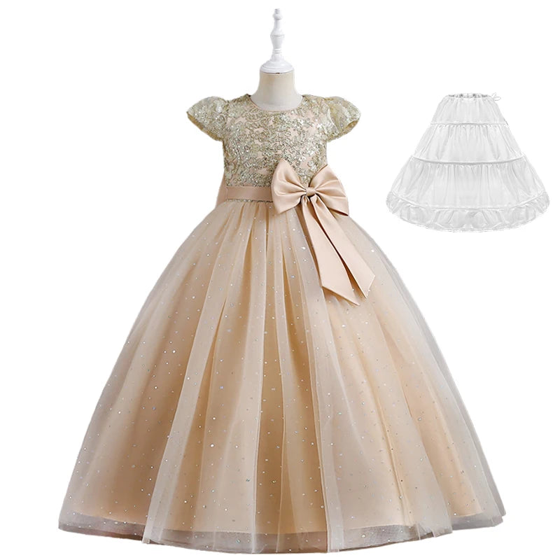 Maxy 5-14 Years Luxury Children's Elegant Party Long Bridesmaid Dresses for Girls Teenage Ceremonial Occasions Clothing Kids Dresses