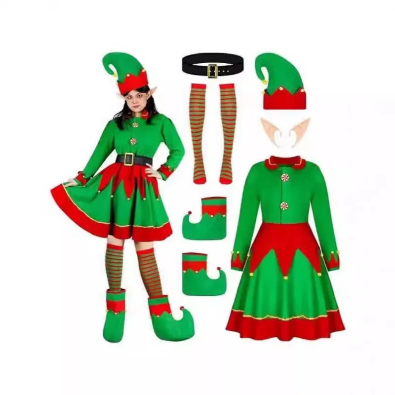 Maxy Christmas Costumes for Girls and MOM Family Matching Dress+Hat+Socks+Shoes+Belt Christmas Set Adult Kids New Year Xmas Suit