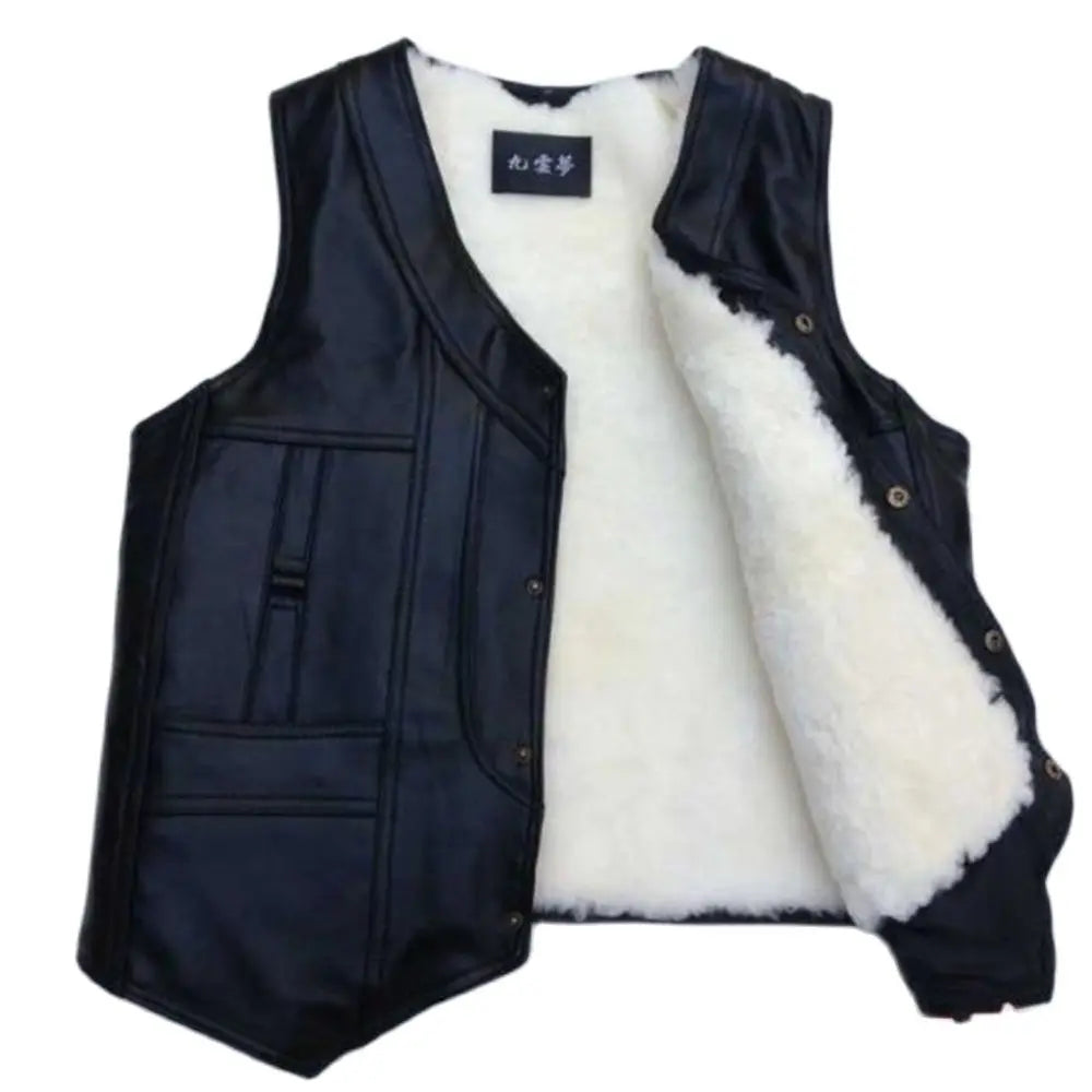 Visco Man Autumn Hot Sale V-neck Black Single Breasted Thick 100% Sheepskin Fur Vest Male Winter Hot Sale Warm Sheepskin Fur Vest