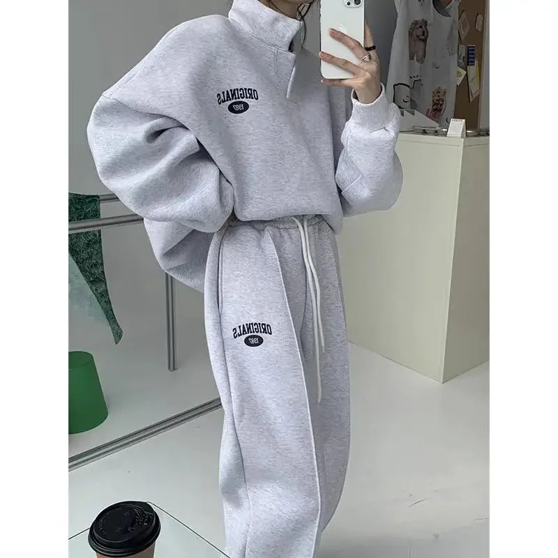 Maxy Women's Fashion Sports Suit Autumn and Winter New Loose Long Sleeved Tops Pant 2 Two Pieces Set for Woman Couture Tracksuit