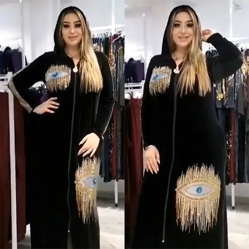 Plus Size Velvet African Party Dresses for Women Dashiki Diamond Bodycon Wedding Evening Gowns Fashion Kaftan Turkish Outfits