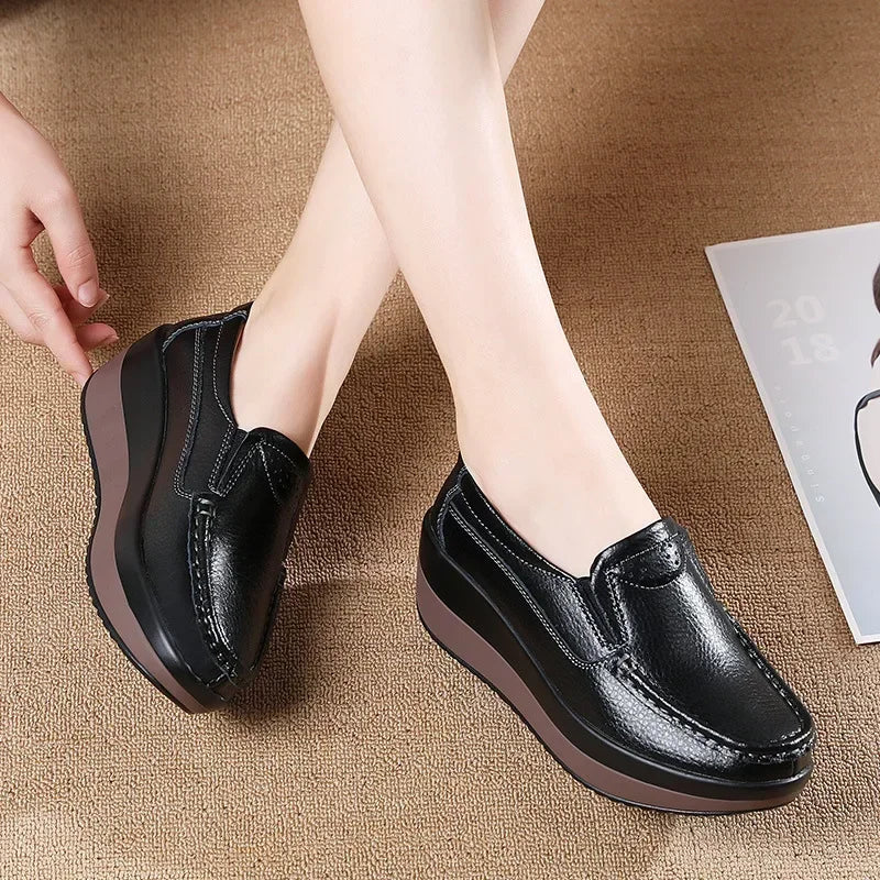 Maxy Spring Women's Loafers Comfortable Female Vulcanized Shoes Wedge Orthopedic Slip-on Platform Shoes for Women