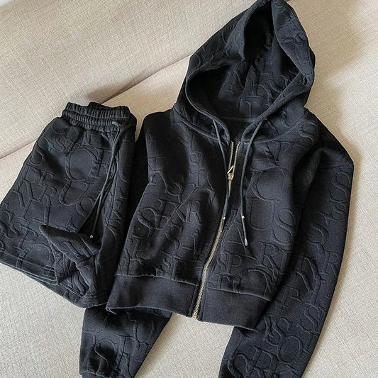 Maxy New Letter Printing Sets For Women 2 Pieces Zipper Long Sleeve Hooded And Drawstring Shorts Tracksuits Women's Suit Outfit