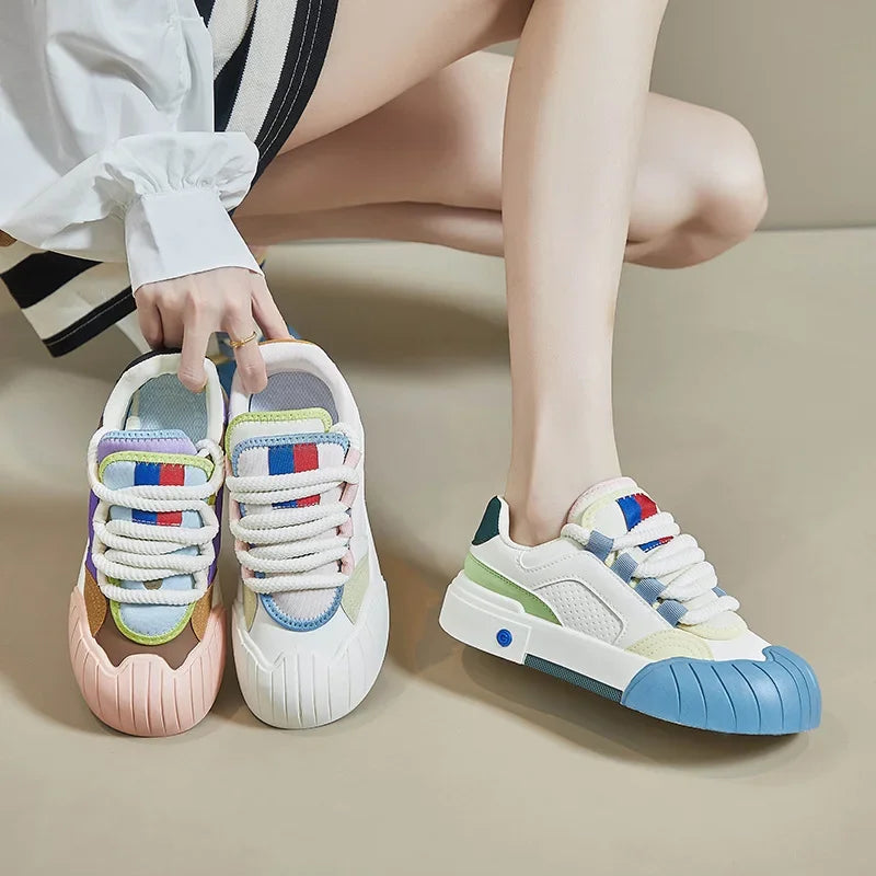 Maxy Spring White Shoes New Korean Style Women's Thick Sole Height Increasing Sports Trendy Casual Sneakers Trendy