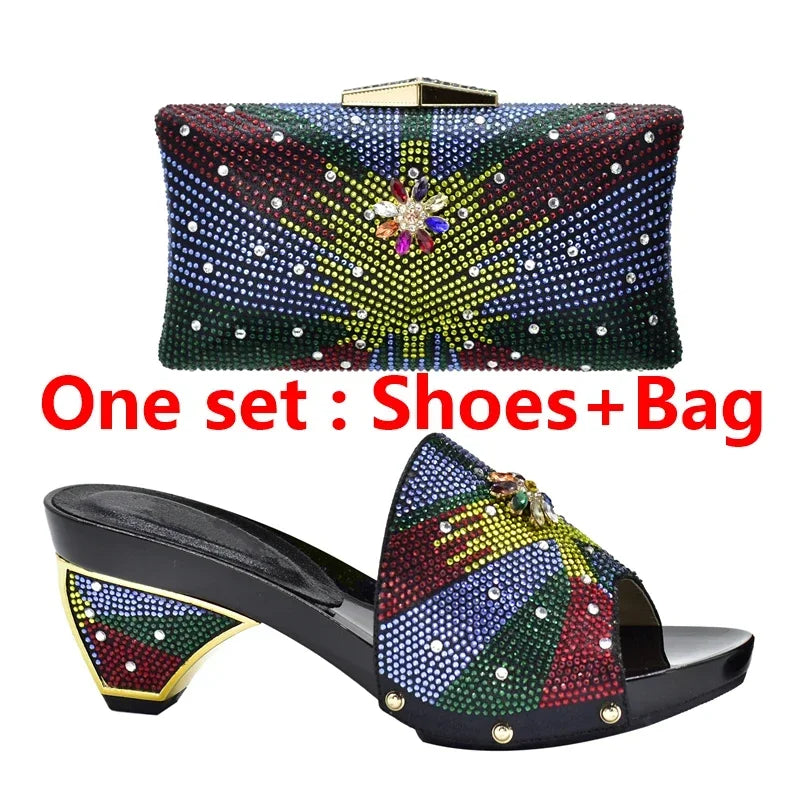 New Arrival Max Shoes and Bag Set Decorated with Rhinestone High Quality African Women Wedding Shoes and Bag Set Party Shoes