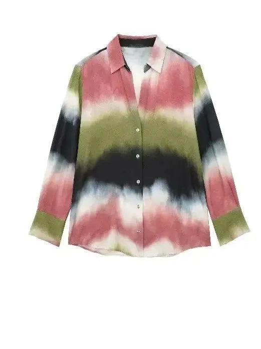 Maxy Vintage Oversized Casual Tie Dye Women Suit Fashion Summer Long Sleeve Chic Shirts Long Wide Leg Pants Holiday Set