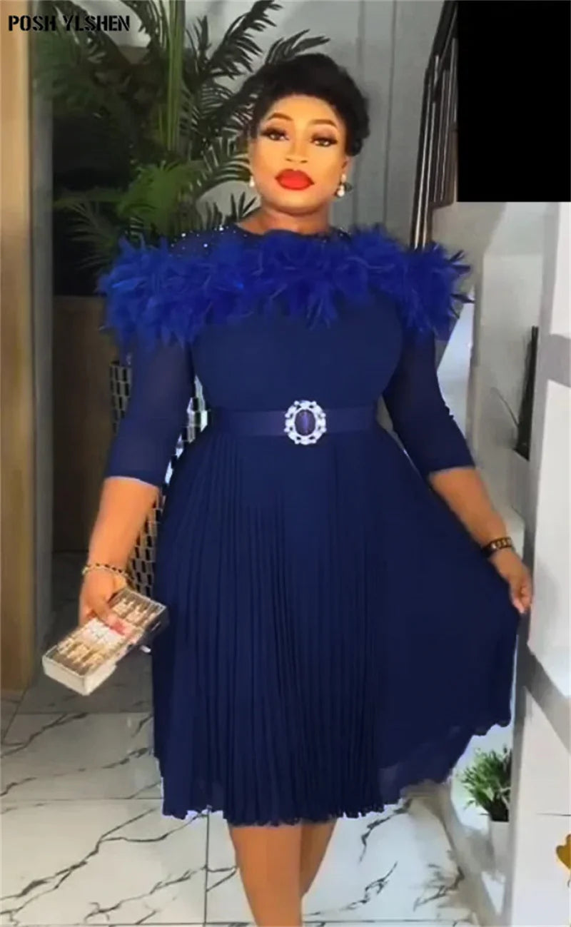 Maxy Feather Dresses for Women New Clothing Plus Size Turkey Elegant Party Long Dress Dashiki Ankara Outfits Robe
