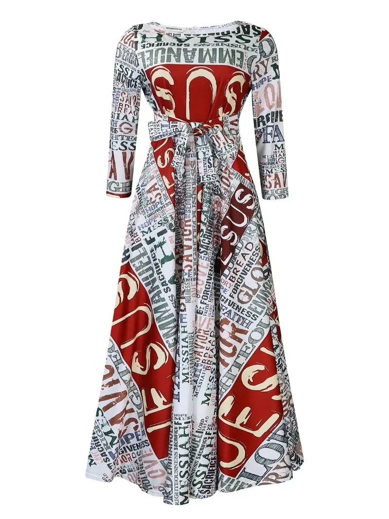 Maxy S-3XL African Party Dresses for Women Dashiki Ankara Evening Gown Elegant Spring Fashion African 3/4 Sleeve Long Dress