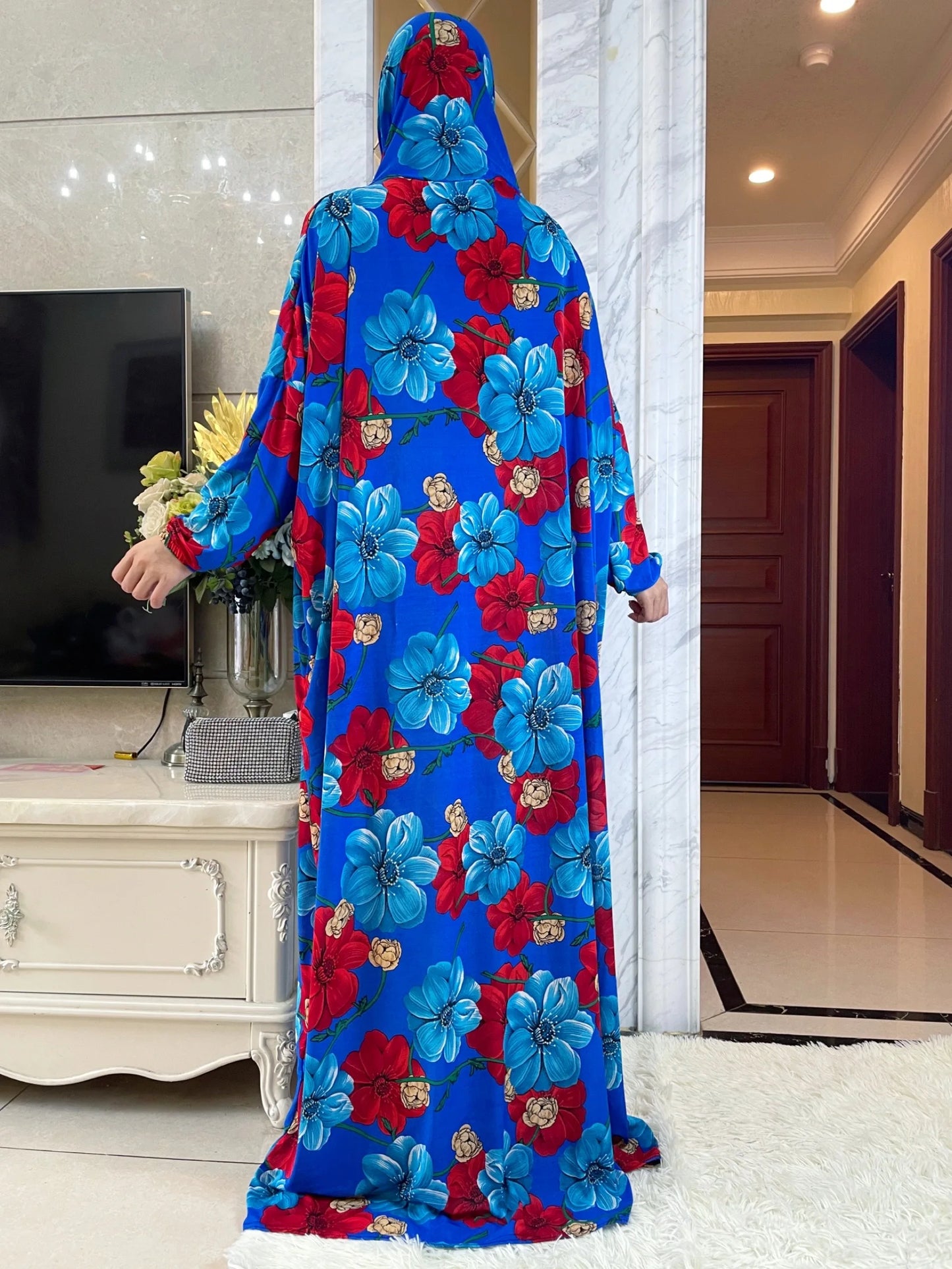 Maxy Muslim Women Hooded Turkey-African Prayer Garment Kaftan Dress With Hijab Floral Prints Dubai Saudi Robe Ramadan