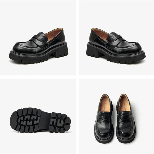 Maxy BEAUTODAY Platform Loafers Women Embossing Cow Leather Dress Shoes  Ladies Slip-on Flats Spring Autumn Handmade 26635