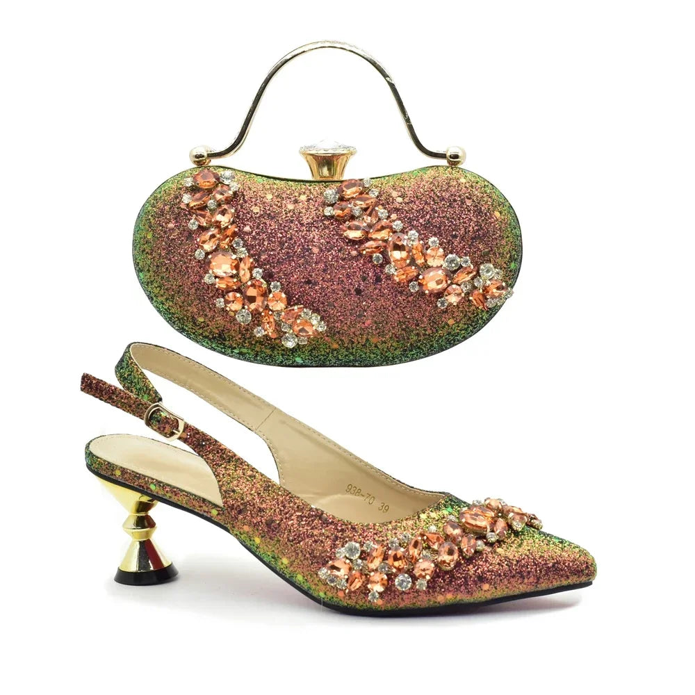 New Arrival Gaxy Shoes and Bags Matching Set Decorated with Rhinestone Comfortable To Wear Wedding Party Ladies Shoes and Bag