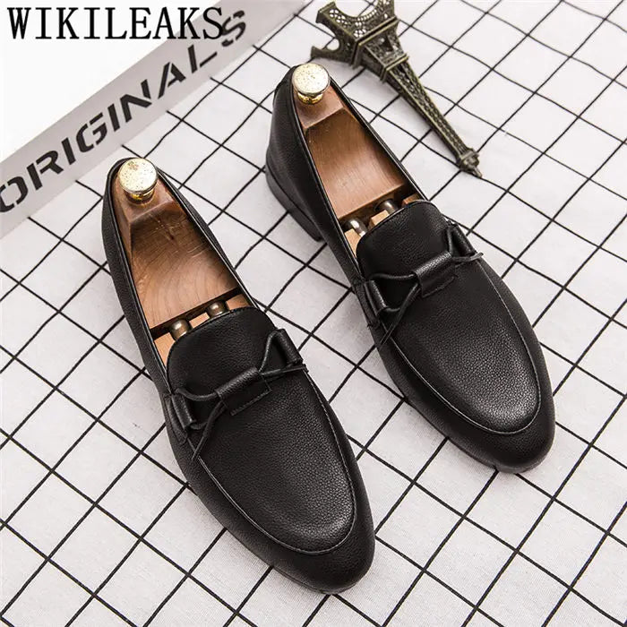 Amay Loafers Men Dress Shoes Leather Italian Office Shoes Men Formal Brand Wedding Shoes Men Elegant Coiffeur Sepatu Slip On Pria