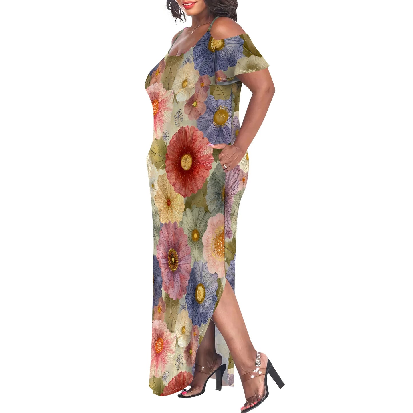 Maxy Plus Size Watercolor Tie Dye Dress Off Shoulder Loose Casual Summer Beach Sundress