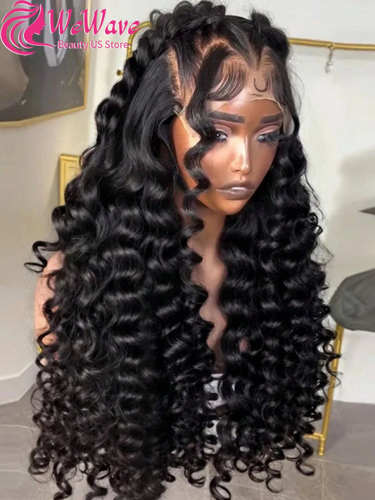 Maxy Wave Loose Deep Wave Wig 1B Black 13x6 HD Lace Human Hair Wig Pre Plucked Baby Hair Bleached Knots Brazilian Wigs Original