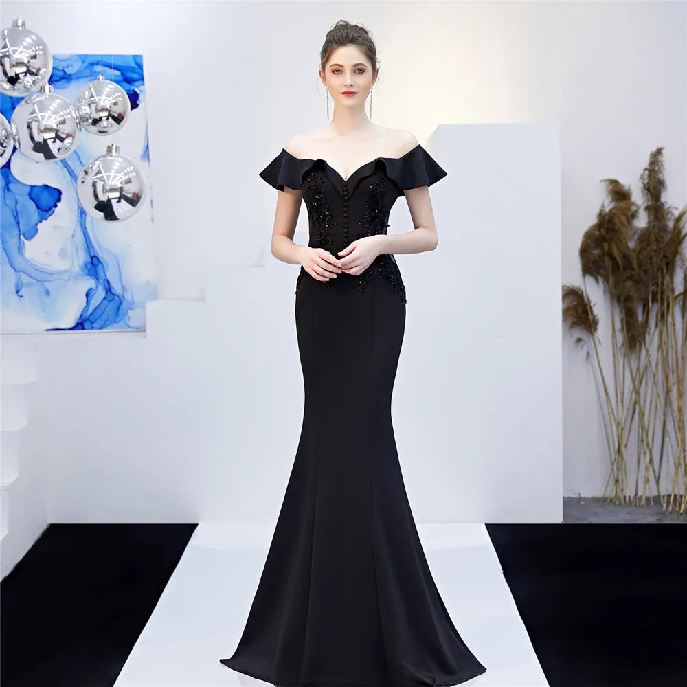 Maxy Customized Women's Elegant V Neck Floral Ruffle One Shoulder Evening Formal Maxi Gown Mermaid Bodycon Party Prom Wedding Dress
