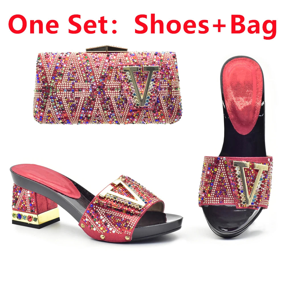 Maxy New Arrival Italian Shoes and Bags To Match Shoes with Bag Set Decorated with Rhinestone African Italian Party Shoes and Bag Set