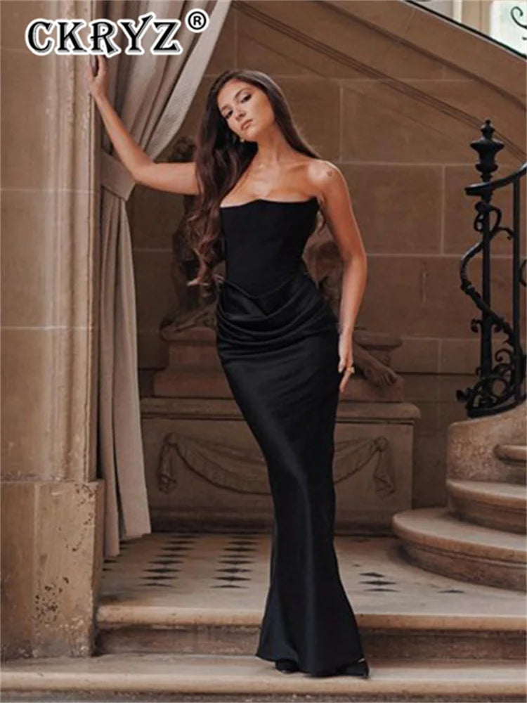 Amay Ladies Autumn Elegant Evening Party Dress Women Sleeveless Backless Corset Tube Bodycon Maxy Dresses Night Clubwear Fall Outfits