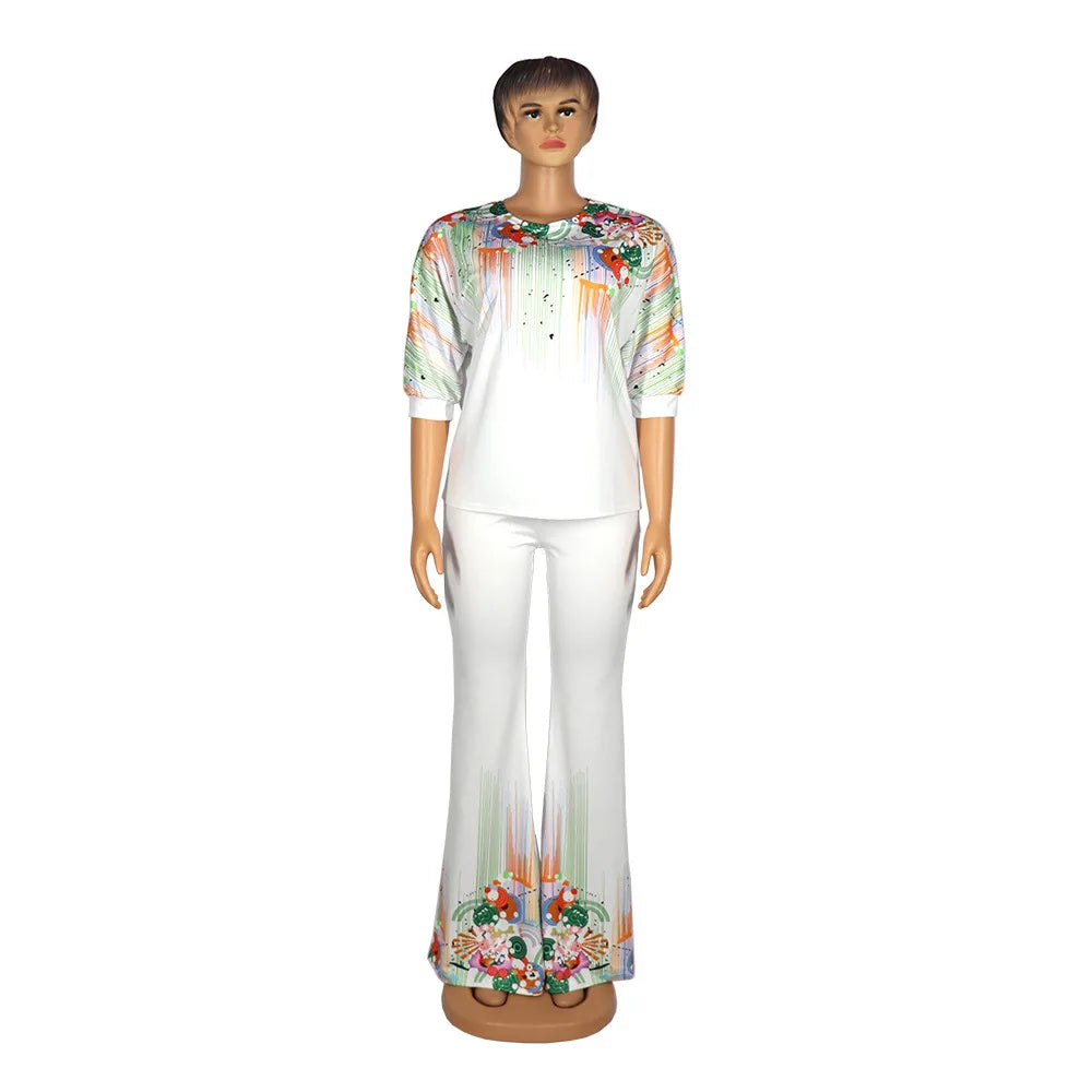 Maxy 2 Piece Set Africa Clothes 2024 African New Dashiki Fashion Suit Top And Trousers Super Elastic Party Big Size For Lady