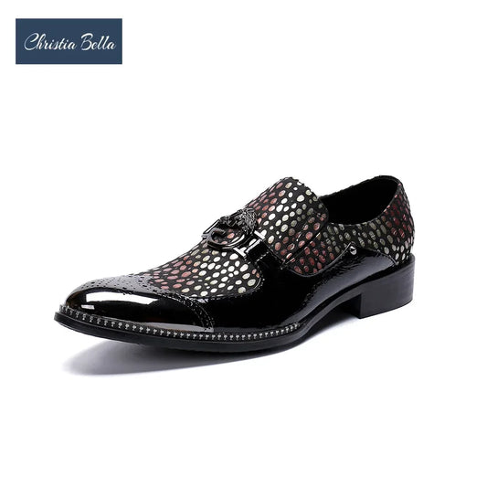 Amay Social Men Print Genuine Leather Shoes Italian Style Wedding Party Man Dress Shoes Pointed Toe Business Male Formal Suit Shoes