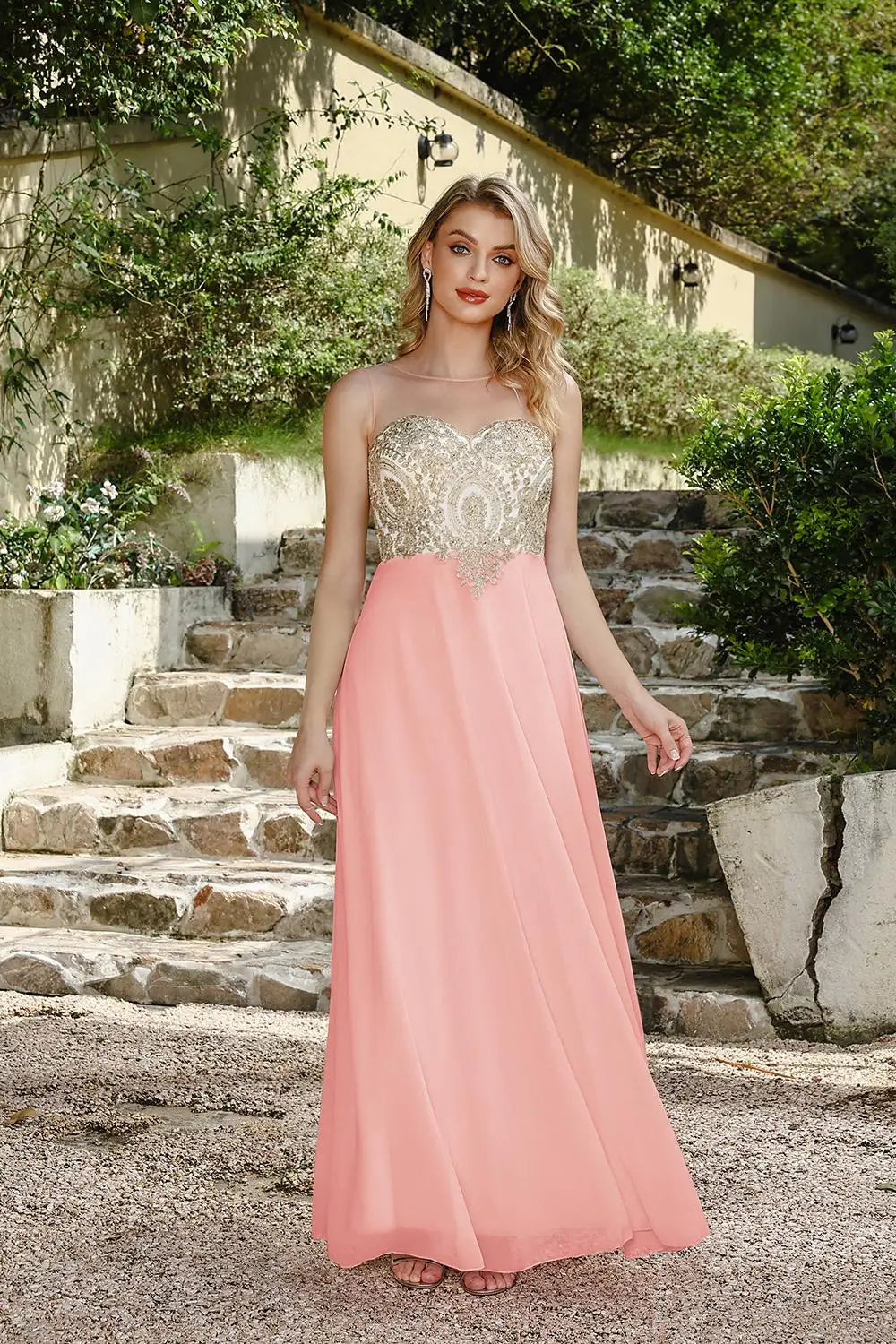 Maxy BABYONLINE Wedding Party Dress Long Lace Chiffon Evening Dresses Illusion A-line Sweetheart Beaded Elegant Formal Prom Gowns