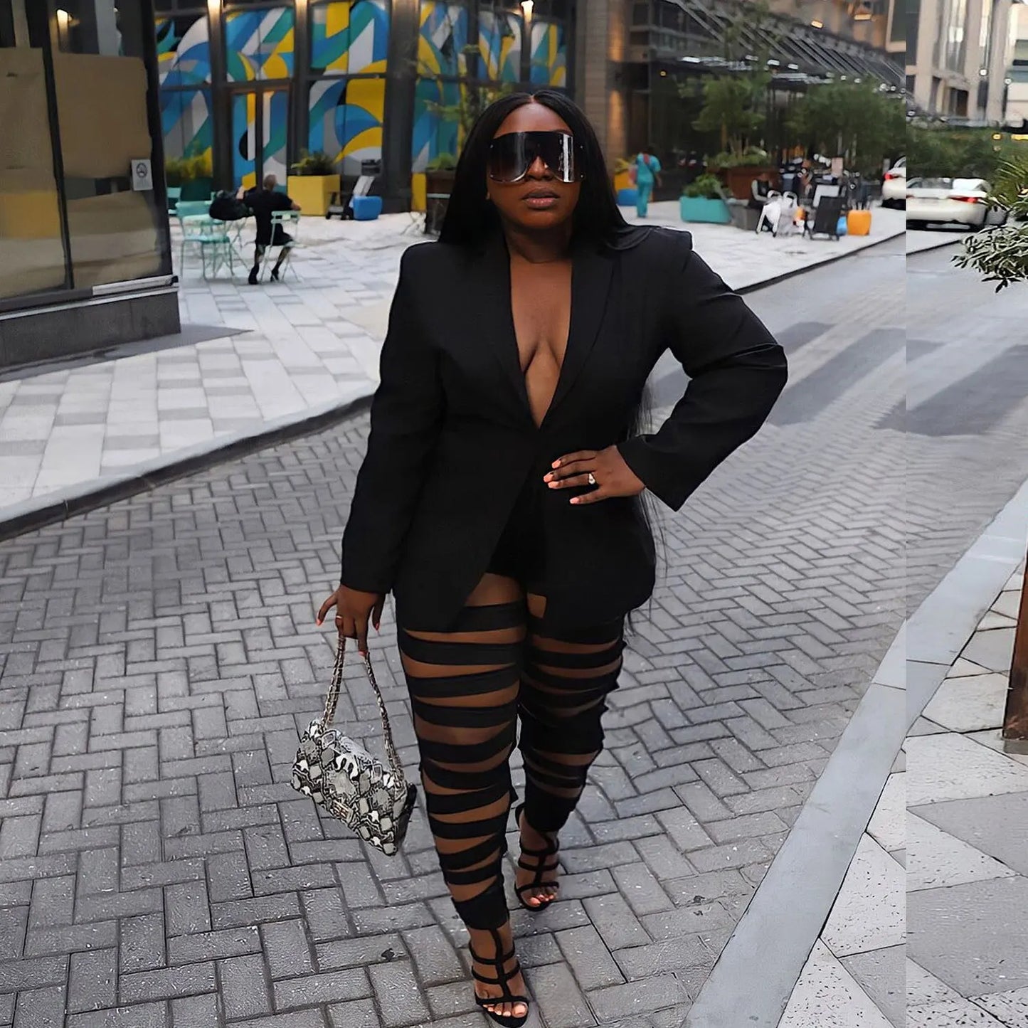 Maxy Plus Size Hollow Out Matching Set Women Solid Suit Jacket Female Winter Pencil Pant Lady Elegant Outfit Two Piece Pant Set