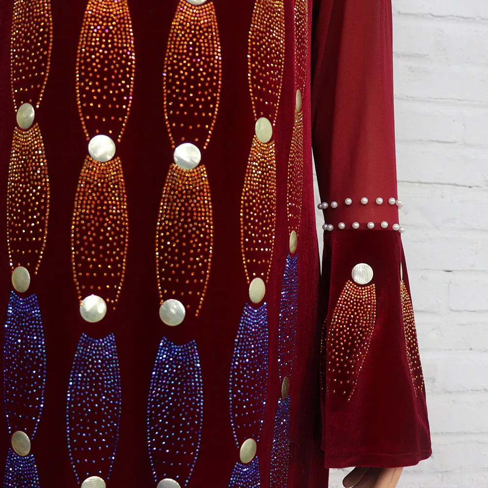 Amay Party Dresses For Women Elegant Beading Sequins Velvet Maxy Dress Clothes Robe Africaine Femme High Quality