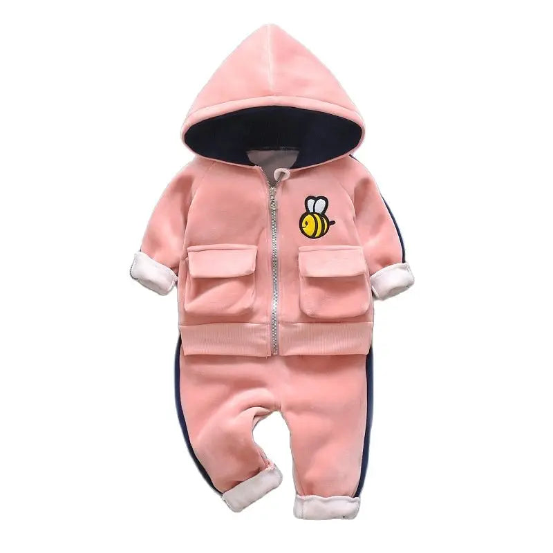 Winter Baby Boys Clothing Sets 2023 Cartoon Toddler Boys Girls Warm Hooded Coats Pants Suit Kids Thick Tracksuit Clothes Set