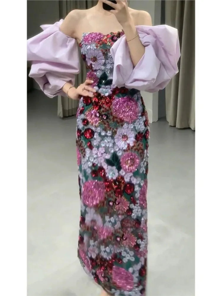Maxy Annual Meeting Toast Dress Niche Morning Gowns Female Bride New Chinese Sequined Tube Top Fishtail