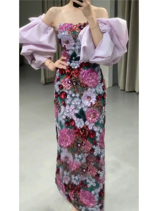 Maxy Annual Meeting Toast Dress Niche Morning Gowns Female Bride New Chinese Sequined Tube Top Fishtail