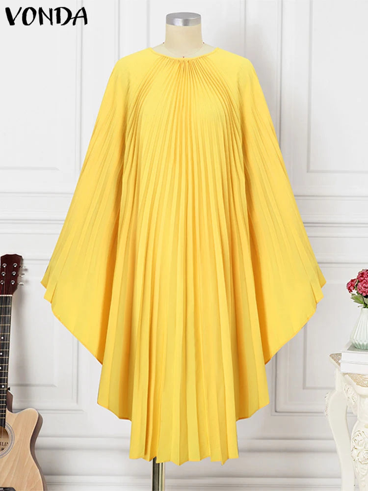 Maxy Plus Size Women Long Dress Casual Oversize Solid Color Elegant Long Sleeve Robe Ruffles Sundress
