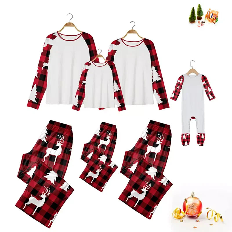 Max Blank Polyester Christmas Family Plaid Long Sleeve Clothes Sleepwear Matching Outfits Pajamas Set for Customized